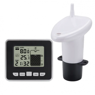 Ультразвуковой бесконтактный измеритель уровня жидкости УЗБИУ-1.2 с беспроводным датчиком, индикацией температуры и функцией сигнализации