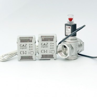 Комплект контроля загазованности ГазЭксперт Карбон СЗ-1.1(природный газ) + СЗ-2.2(угарный газ) с клапаном КЗЭМГ DN 32 НД с ГОСПОВЕРКОЙ